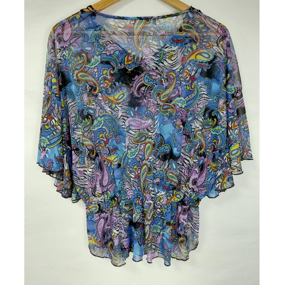 BONGO Paisley Chiffon Top Multicolor Short Sleeve V-Neck Women Size XL
